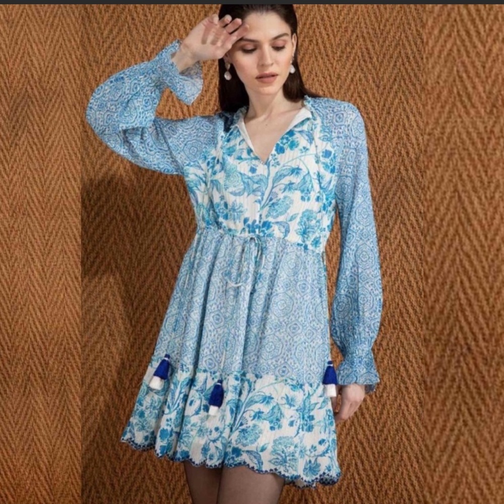 Hemant & Nandita blue tassel dress